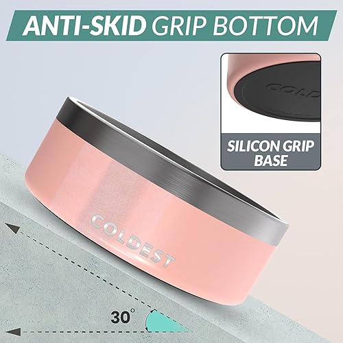 Vista 102 de Coldest Cuenco de metal antioxidante, antideslizante, 3 capas aisladas, acero inoxidable, perro, gato, mascota, antiderrames, sólido, para agua