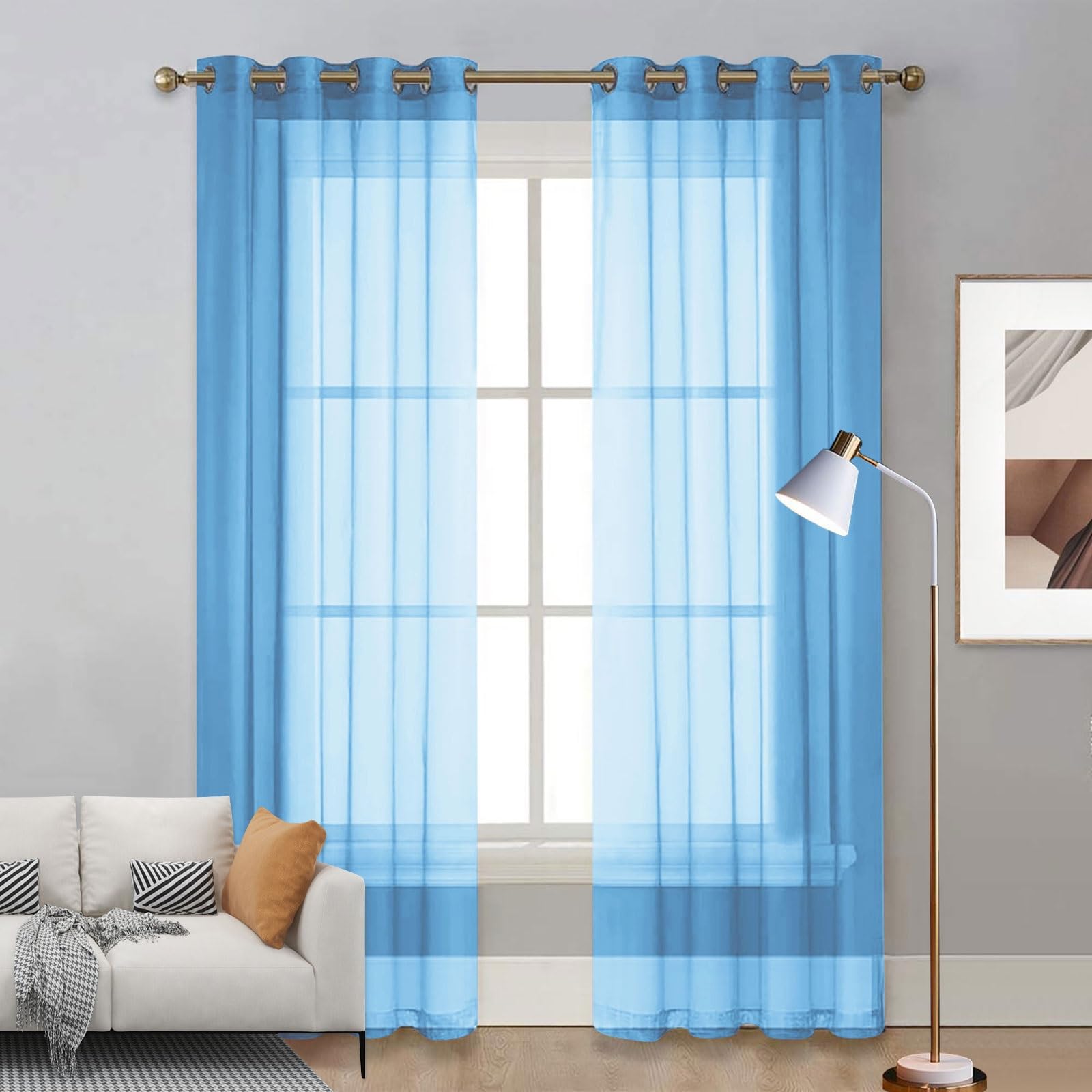 Rideaux de salon anti-UV et isolation thermique bleu ciel 270x265