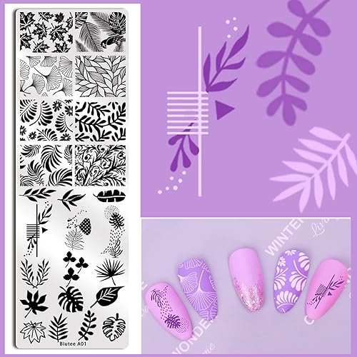 Miniatura 4 de Biutee Juego de placas de estampado de uñas, 10 piezas de decoración de uñas, raspador, caja de regalo, kit de plantilla de sello de uñas, flor de