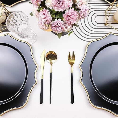 Miniatura 4 de Cargadores naranjas para platos de cena, 13 pulgadas, de plástico festoneado, juego de 6 platos decorativos para servicio de carga, para bodas,