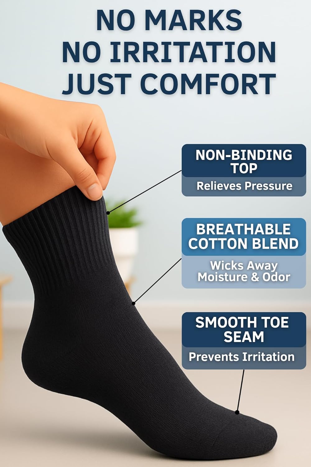 Special Essentials Diabetic Socks for Men & Women – 12 Pairs of Non-Binding Moisture-Wicking Neuropathy Socks – Ankle Length - Image 2