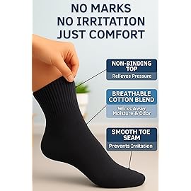 Special Essentials 12 Pairs Cotton Diabetic Ankle Socks - Non-Binding With Extra Wide Top For Men and Women Black and Gray 10-13