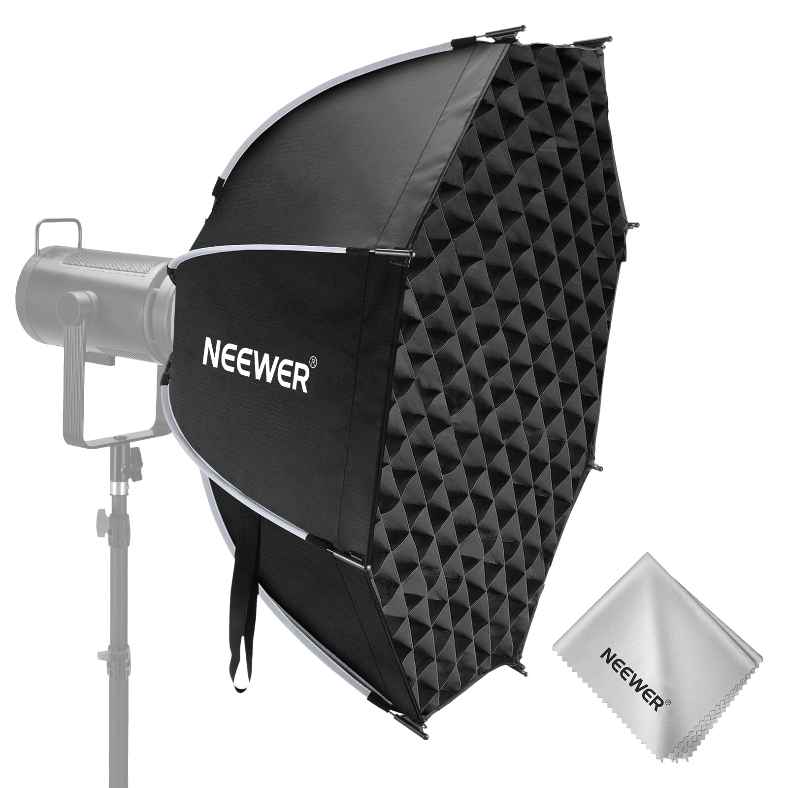 NEEWER 35,4'' Octagonal Parabolic Softbox, Bowens Mount Soft Box Kompatibel mit Aputure 120d Kompatibel mit Godox SL60w Q4 AS600B CB300B Q300 Licht, Diffusoren, Gitter, Tasche & Reinigungstuch, NS92P