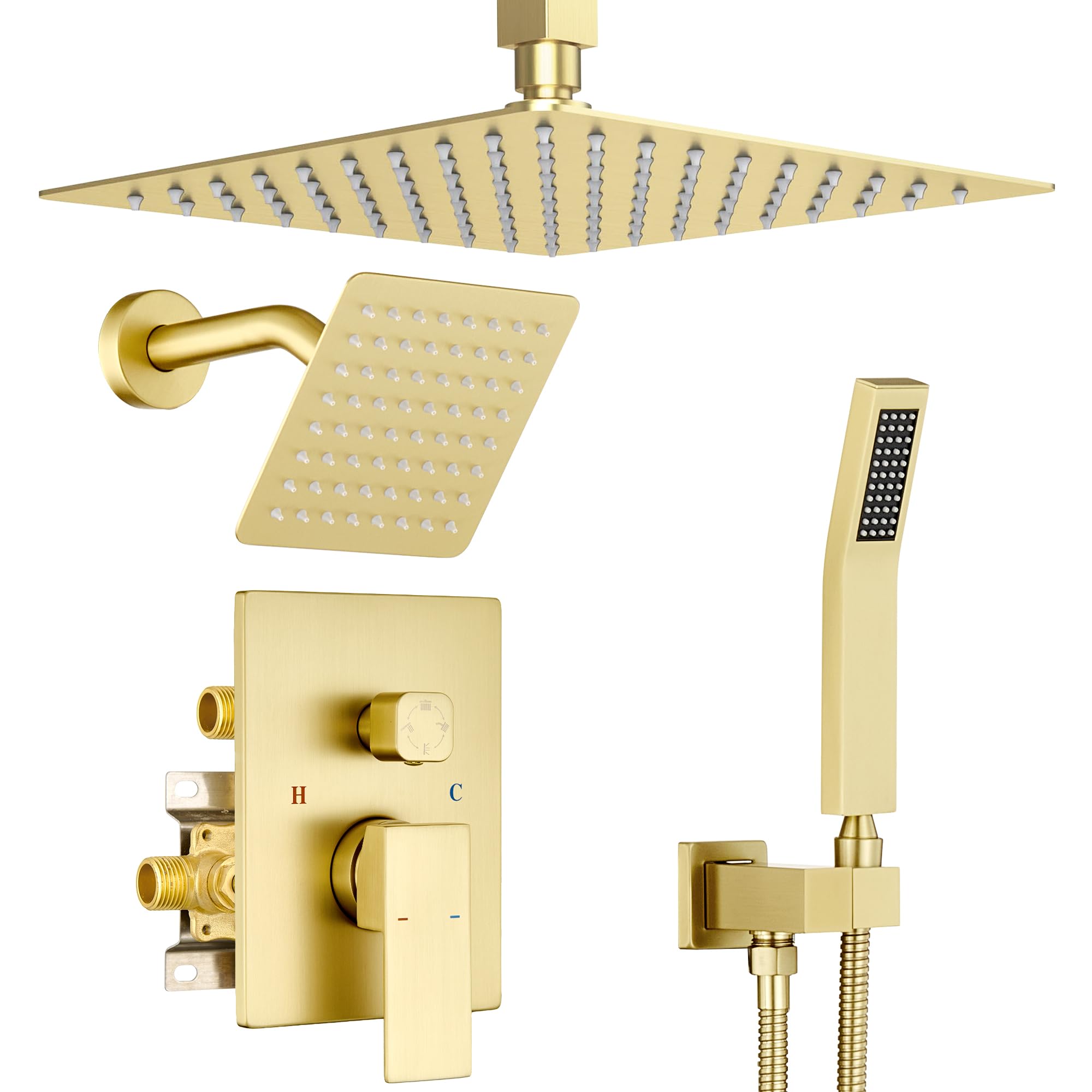 Dasan Dual Rain Shower System in Brushed Gold