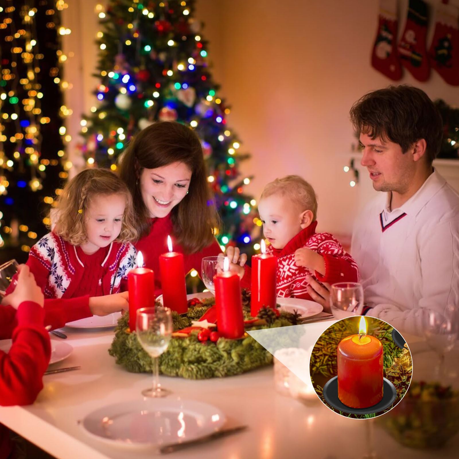4Pcs Support Bougie en métal, Ø 8cm Bougeoir Noir pour Bougies de l'Avent, Assiette à Bougie Couronne de l'Avent avec épine, Décoration de Table de Noël, pour Décorer des Couronnes
