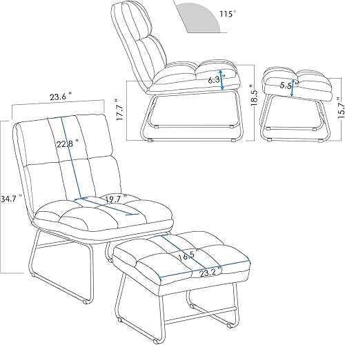 Miniatura 3 de MCombo Silla decorativa con juego otomano, moderna silla sin brazos para sala de estar, dormitorio, espacio pequeño 4013 (tela estampada con calor,