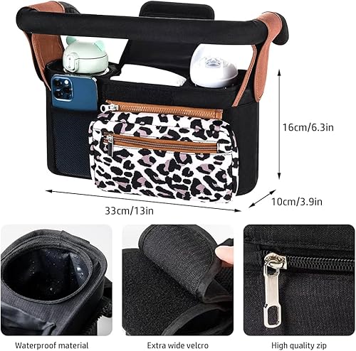 Miniatura 7 de Organizador de cochecito de bebé, organizador universal para cochecito con bolsa de teléfono desmontable, carrito de cochecito con 2 portavasos