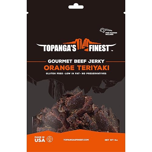 Topanga's Finest Orange Teriyaki Beef Jerky (3 onzas, 1 paquete)  Alta proteína, fusión de sabor sin gluten, aperitivo de carne hecho a mano con