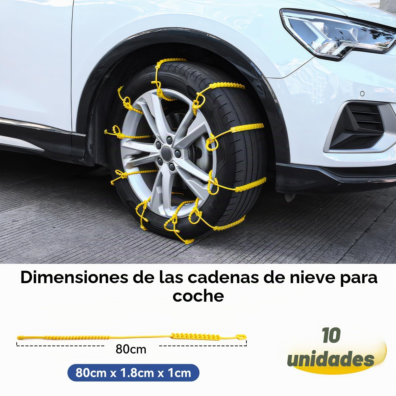 Cadenas de Nieve para Coche 10 PCS Nuevo diseño 2024 Fabricadas con Nylon Mayor Tracción con 11 puntos Antideslizantes Instalación Sencilla sin Herramientas 165mm-265mm