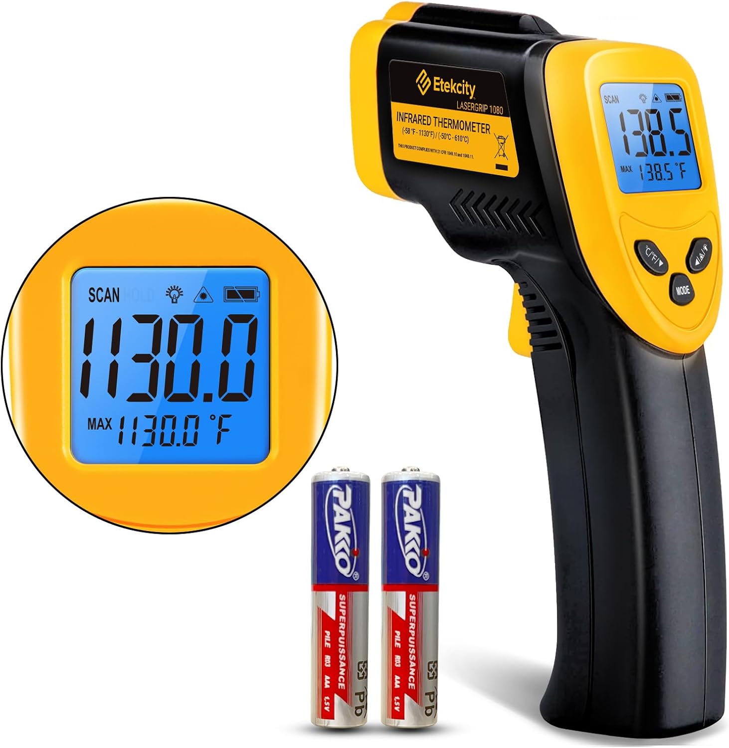 Etekcity Infrared Thermometer Temperature Gun 1080, -58°F to 1130°F for Meat Food Pizza Oven Griddle Accessories, Heat Gun for Cooking, Kitchen, Fridge, Reptile,BBQ Etekcity Infrared Thermometer Temperature Gun 1080, -58°F to 1130°F for Meat Food Pizza Oven Griddle Accessories, Heat Gun for Cooking, Kitchen, Fridge, Reptile,BBQ