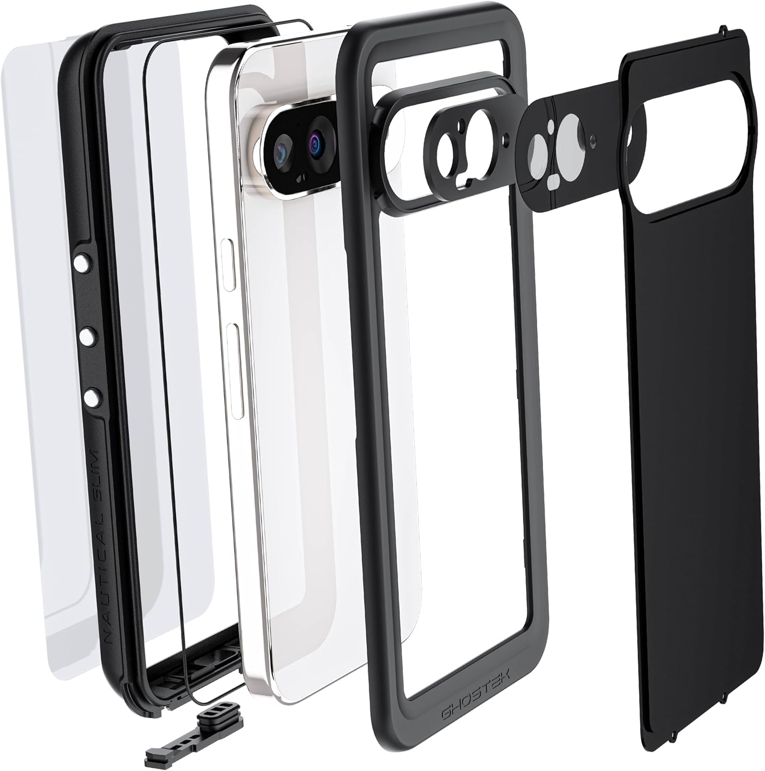 Ghostek Nautical Slim Waterproof Case for Google Pixel 9 - Built-in Screen & Camera Lens Protector, Compatible with Wireless Charging (6.3 Inch, Black)