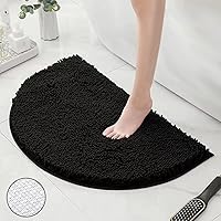 Vista 4 de Tapete de baño absorbente de semicírculos, felpilla suave y gruesa, antideslizante, lavable a máquina, se seca rápidamente, tapete para pies peludos
