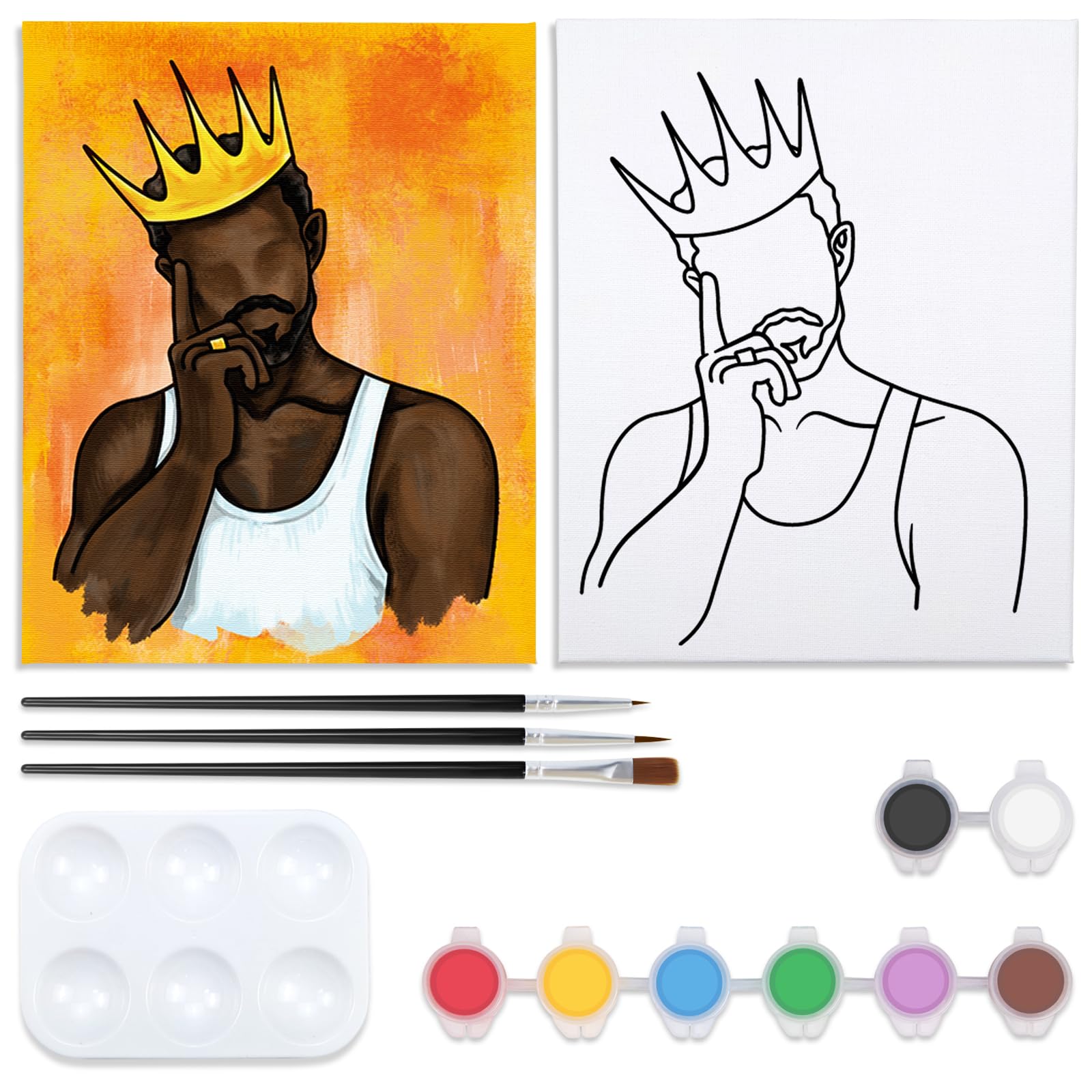 NuberlicPre Drawn Canvas for Painting for Adults Canvas Painting Kit Paint and Sip Party Favor Stretched Canvas with Pictures to Paint Afro King Father's Day Gift 12x16 inches