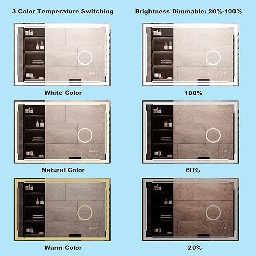 Miniatura 5 de M LTMIRROR 48x30 LED Bathroom Mirror with Built-in Bluetooth Speaker and 3X Magnifier - Smart Lighted Vanity Makeup Wall Mounted Mirrors - 3 Lights