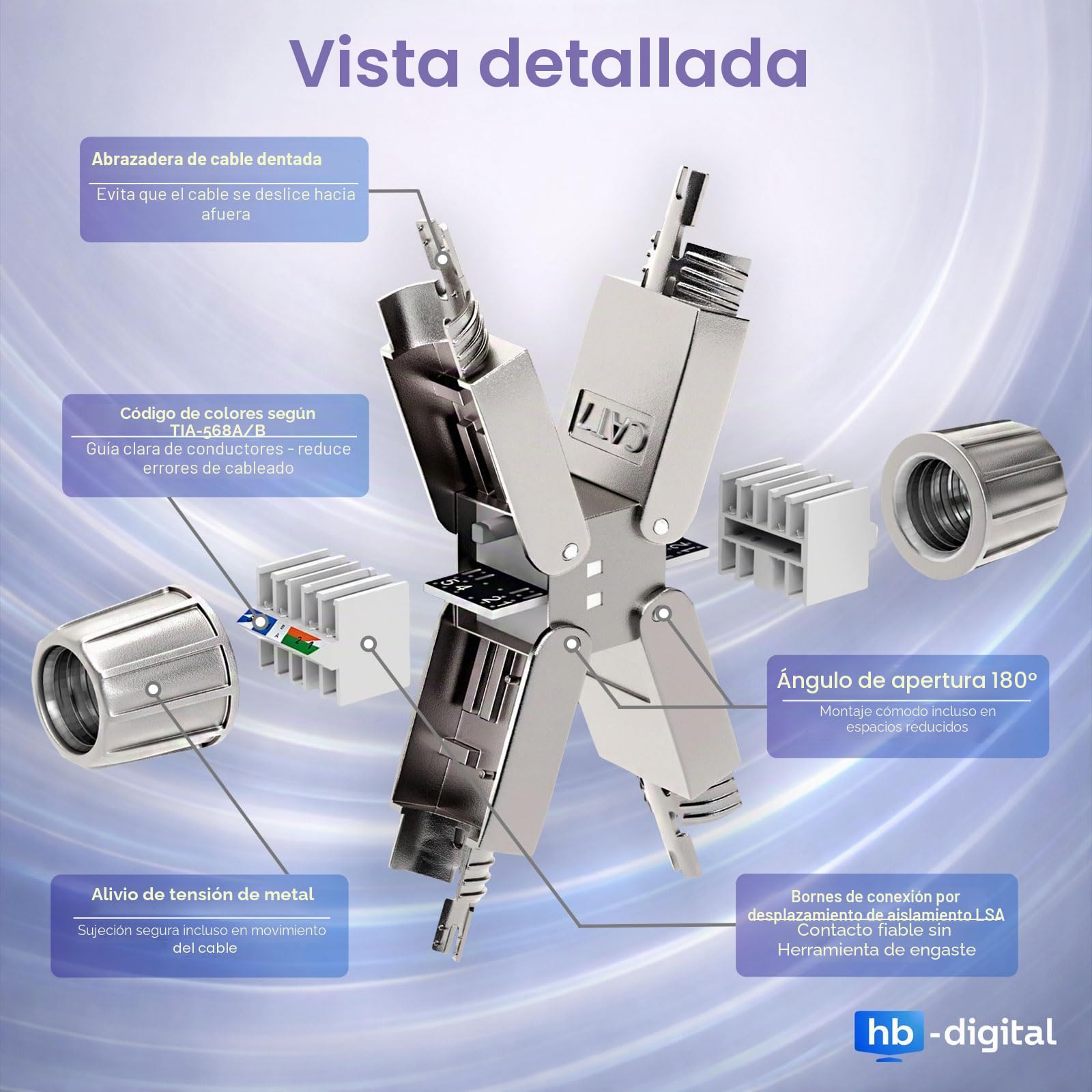 hb-digital 10 x Cat.7 LSA Cable de red sin herramientas, conector CAT 7 STP, adaptador de acoplamiento montable en campo, alargador para cable de instalación LAN, cable de instalación Ethernet