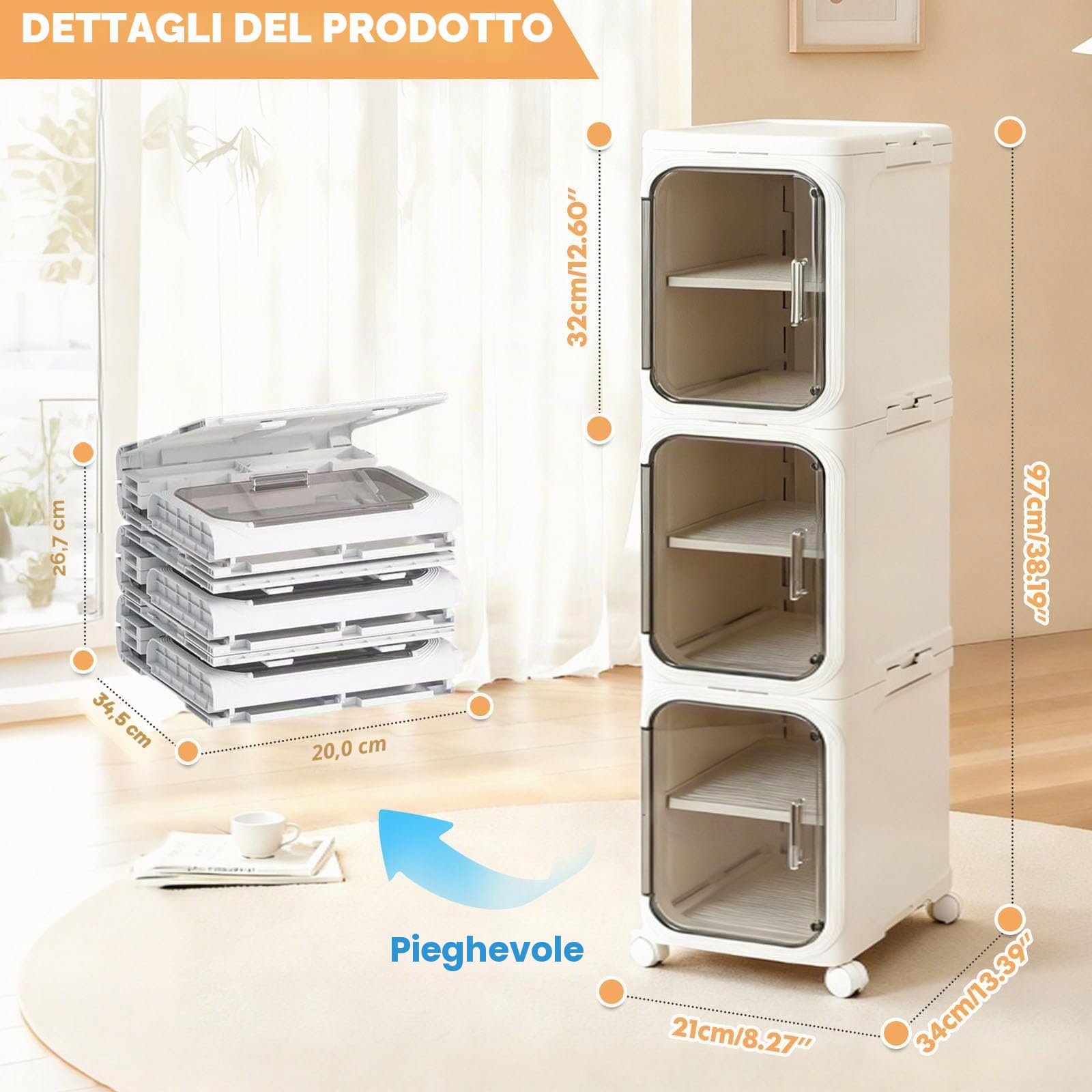 Armadietto portaoggetti da bagno sottile con ruote, mobile pieghevole e stretto, per piccoli spazi, lavanderia e cucina, bianco (bianco, 3 ripiani)