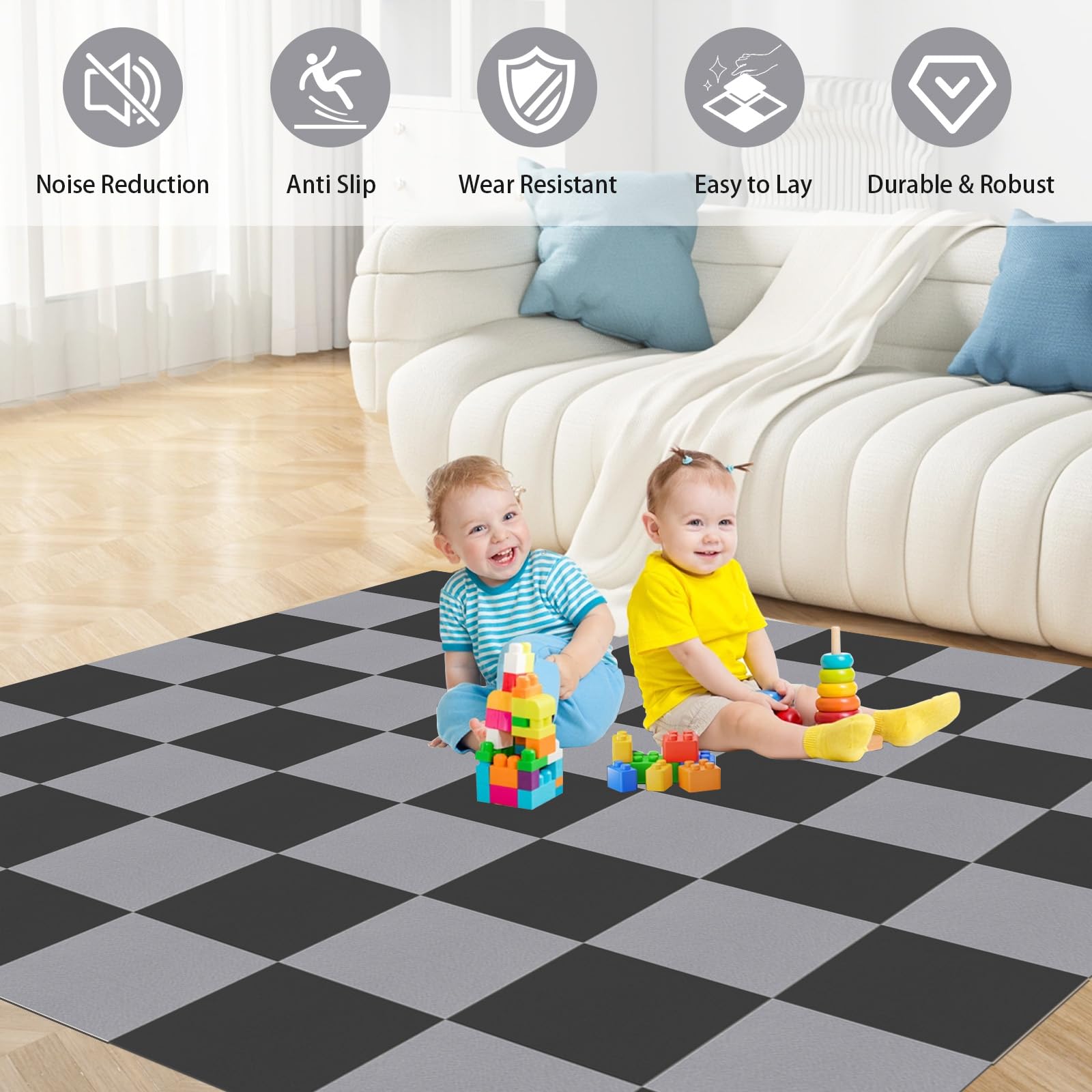 Teppichfliesen 50x50cm Teppichfliesen Selbstklebend - 10 Stück Set - 2.5m² - Teppichboden, Teppich Fliesen mit Rückendeckung, Strapazierfähiger Teppich Bodenbelag für Wohnung,Büro,Gewerbe, Hellgrau