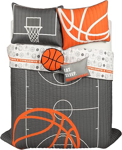 Miniatura 11 de Lush Decor Juego de edredón reversible de 5 piezas de juego de baloncesto, acogedor y suave, juego de ropa de cama con temática deportiva para