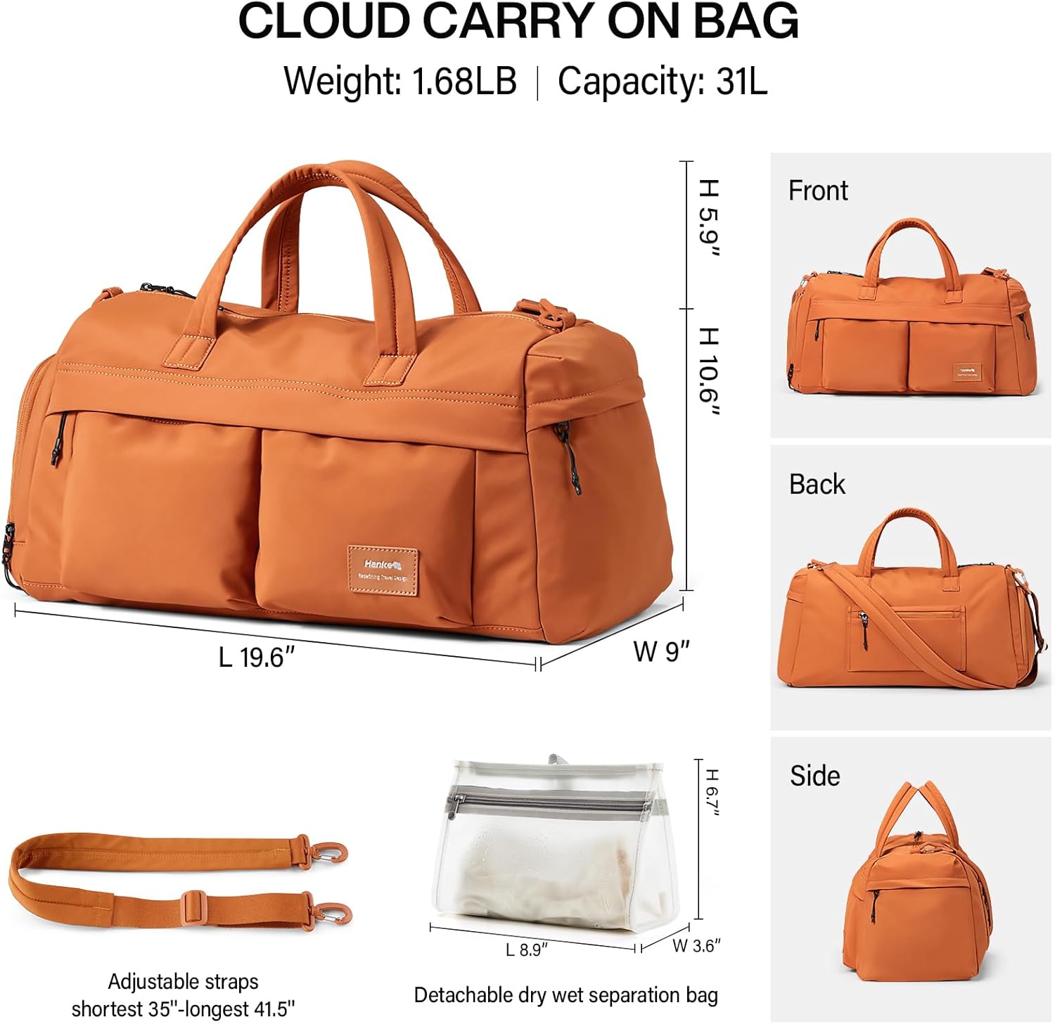 Hanke Cloud Carry On Luggage Bags for Travel Carry On Bag for Women Lightweight Travel Tote Bag Overnight Weekender Bag,Mocha Brown - Image 2