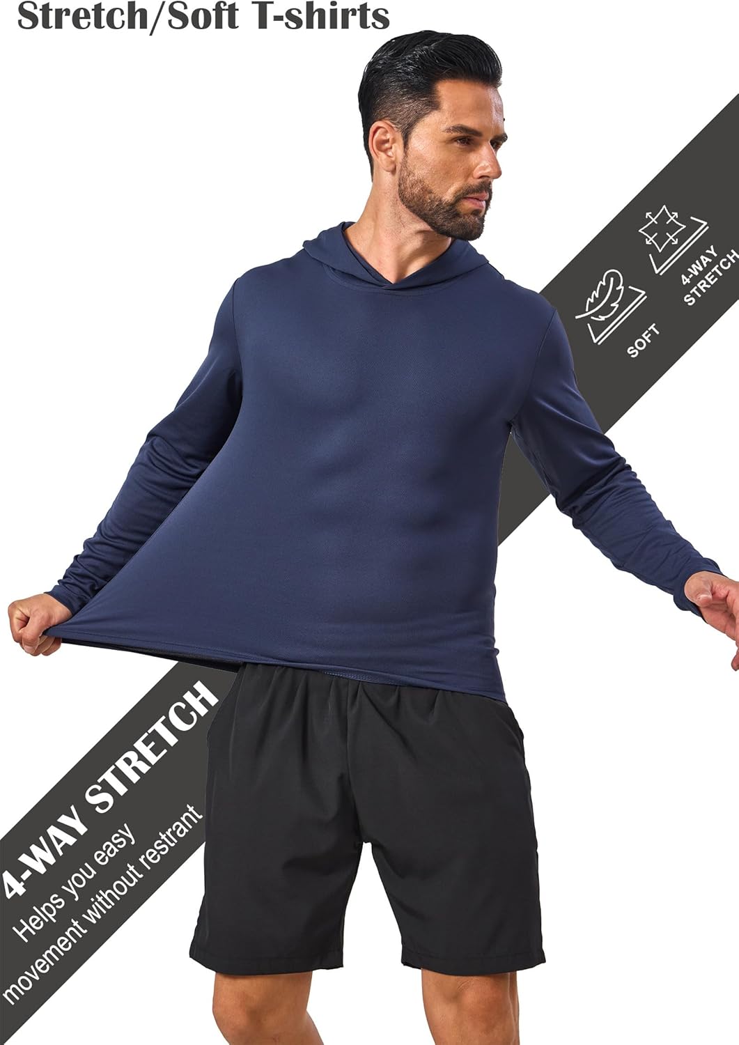 5 Pack Sun Hoodie Mens Long Sleeve UV Protection SPF Lightweight Quick Dry Athletic Fishing Outdoor Hiking Rash Guard