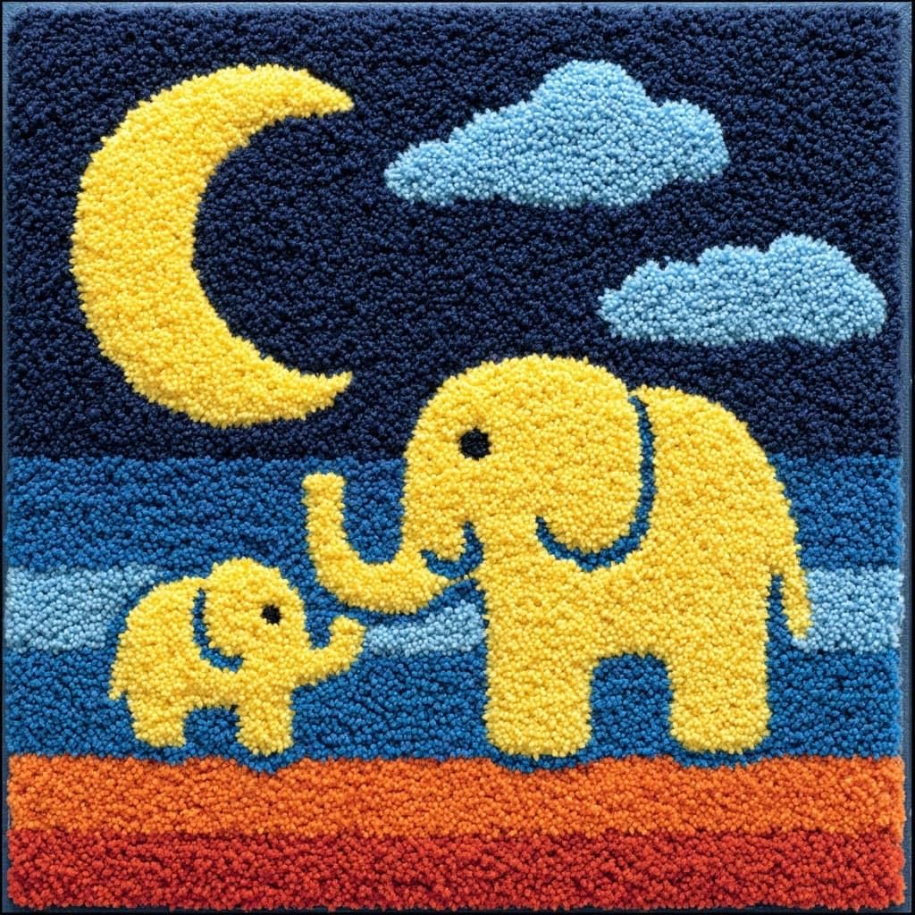 Henypt Latch Hook Pillow Case Kits, The Moon and the Elephant
