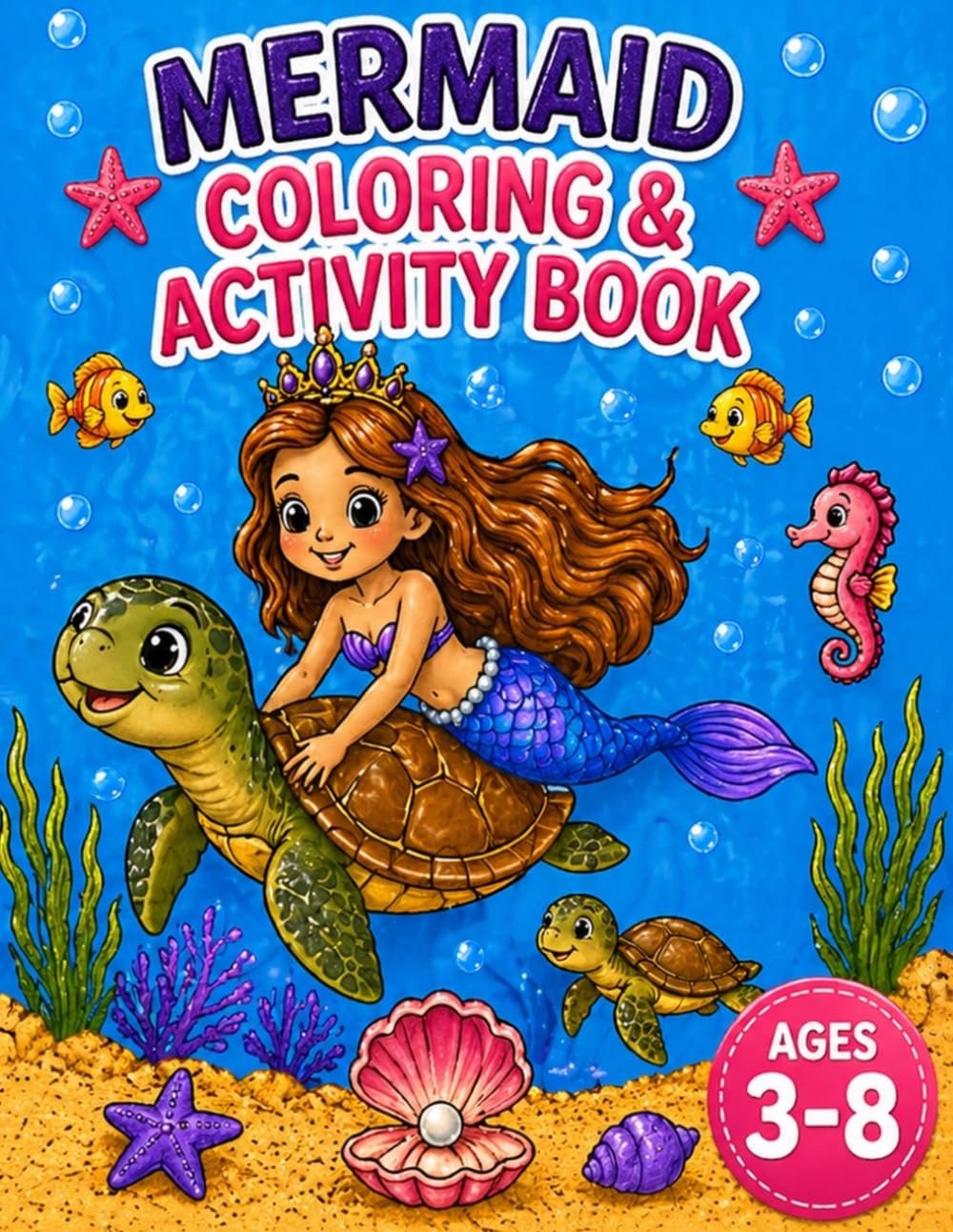 Mermaid Coloring and Activity Book: Fun Underwater Adventures with Coloring Pages, Numbers, Letters, Colors, Shapes, Learning Games and Activities for Kids Ages 3-8