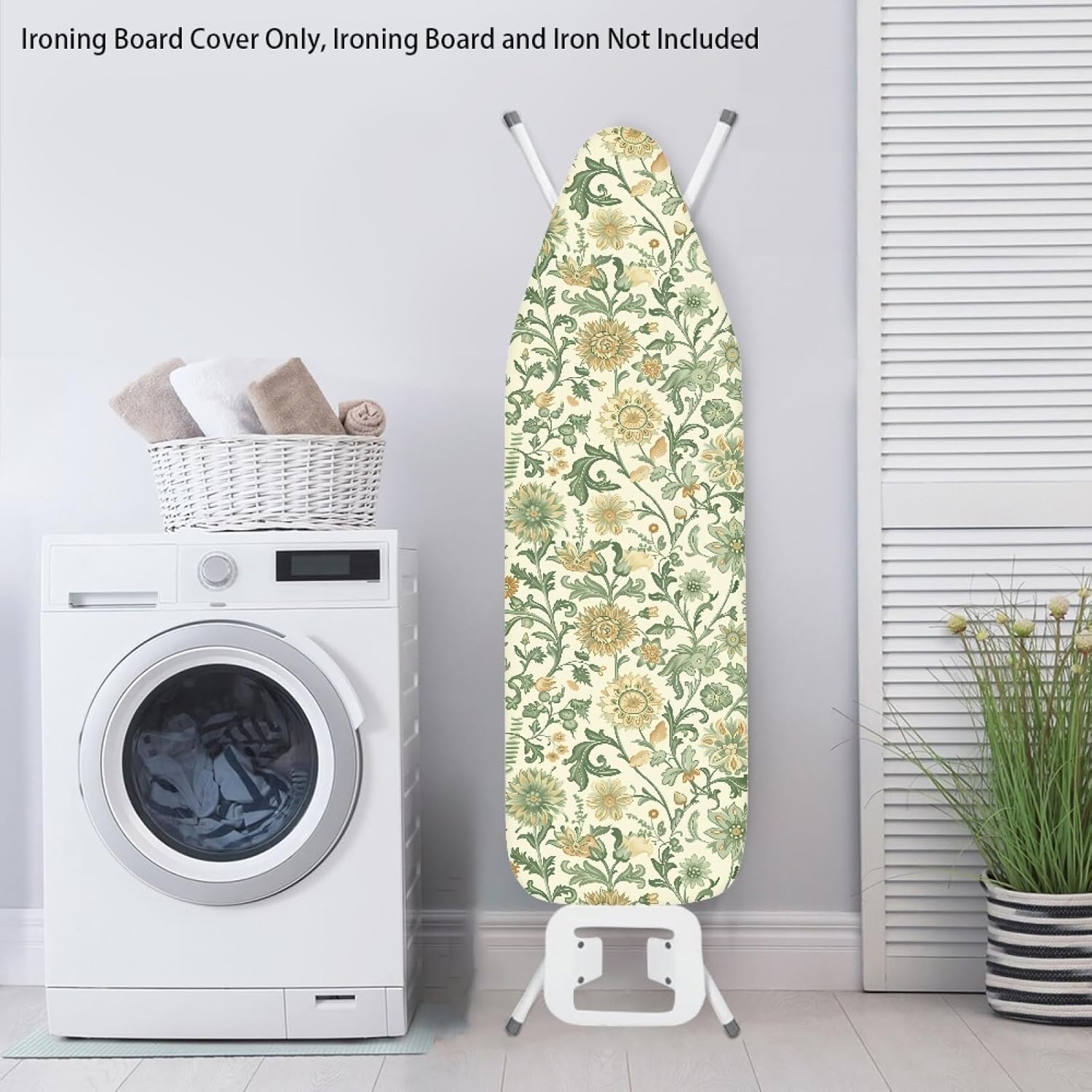 Flowers Ironing Board Cover,16"x55" Standard Ironing Board Cover with Elastic Edge and Hook and Loop Fasteners, Scorch & Stain Resistant, Polyester Home Ironing Board Covers, Classic Floral Print