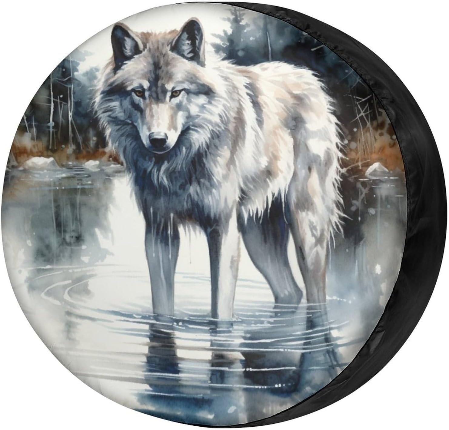 Delerain Spare Tire Cover with Backup Camera Hole Wolf Wheel Covers Waterproof Dust-Proof UV Sun Universal Fit for RV Trailer RV SUV Truck (17 Inch for Diameter 31"-33")