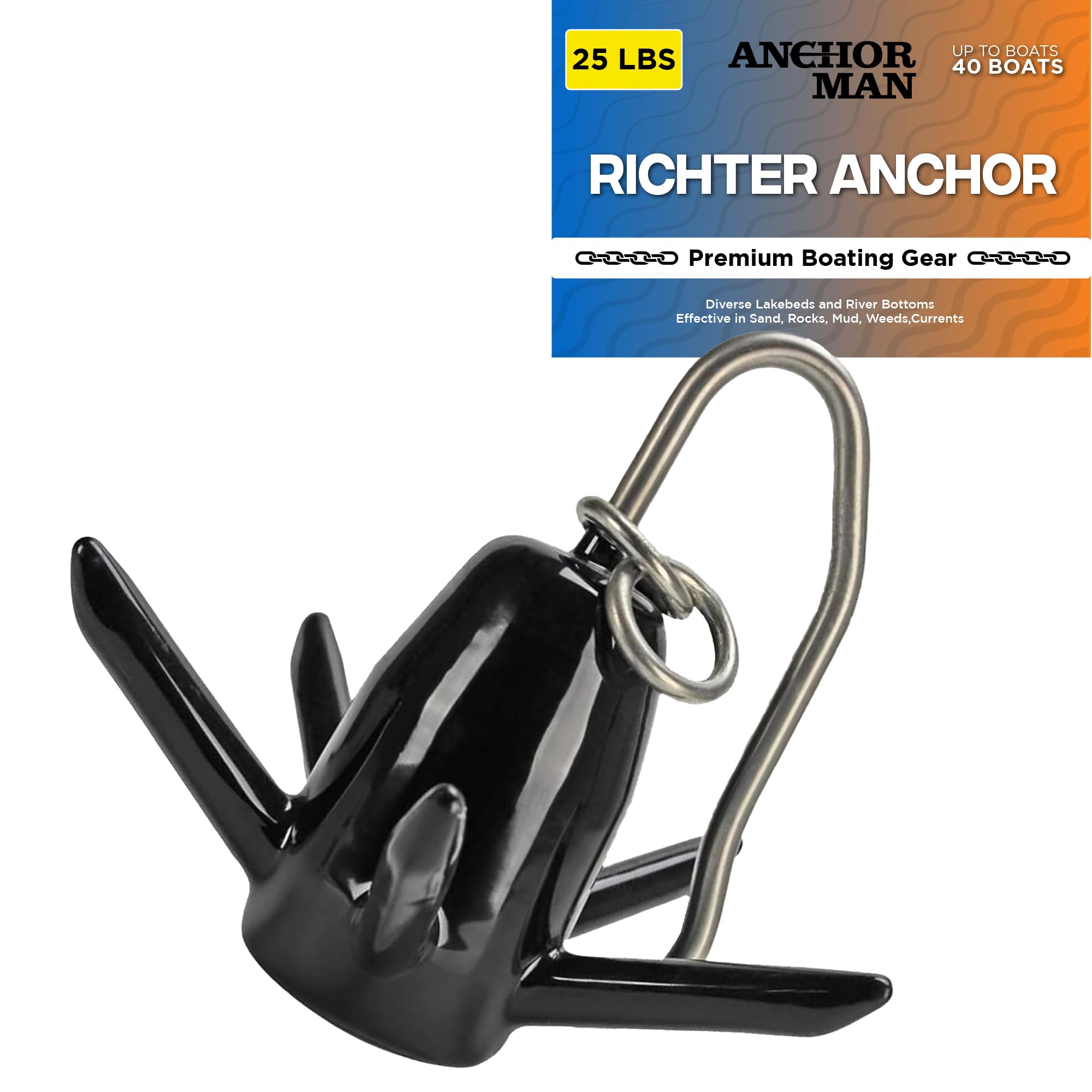 Anchor-Man Vinyl Coated Richter Anchor, Spike Anchor for Boats, Offers High Performance in Diverse Lakebeds and River Bottoms - Effective in Sand,