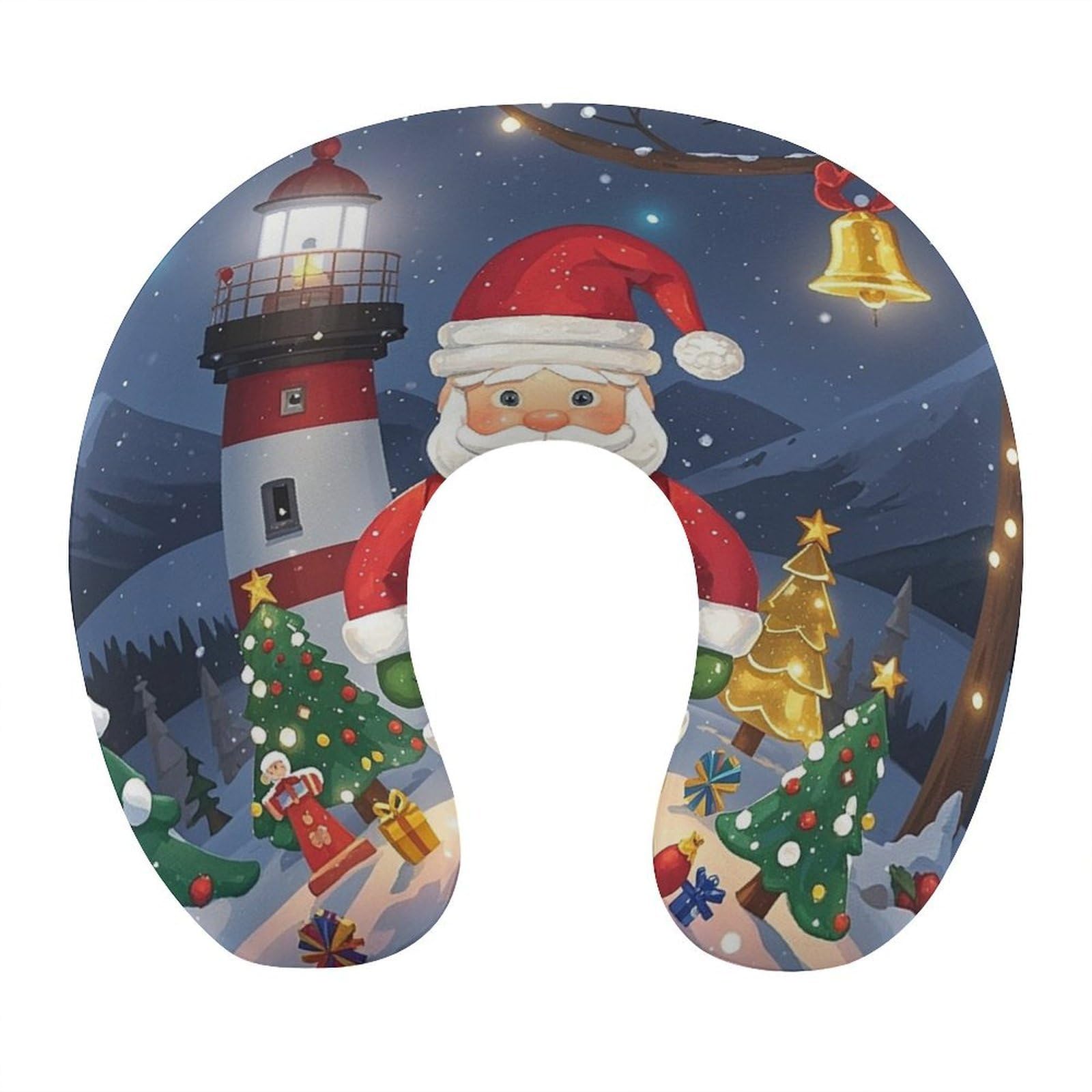 FekiLoot Lighthouse Santa Travel Pillow U Shaped Neck Pillow Comfortable Memory Foam Pillow Portable Soft Headrest Lightweight Neck and Head Support for Planes Trains Self-Driving Cars