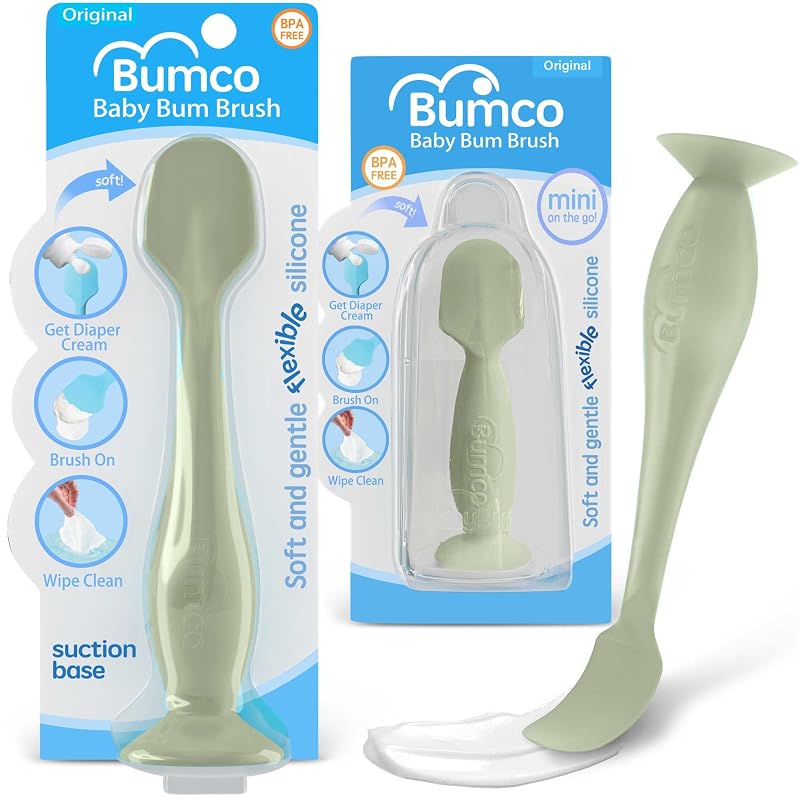 Baby Bum Brush Bumco conjunto com 2 espátulas para creme de fralda, Verde sálvia