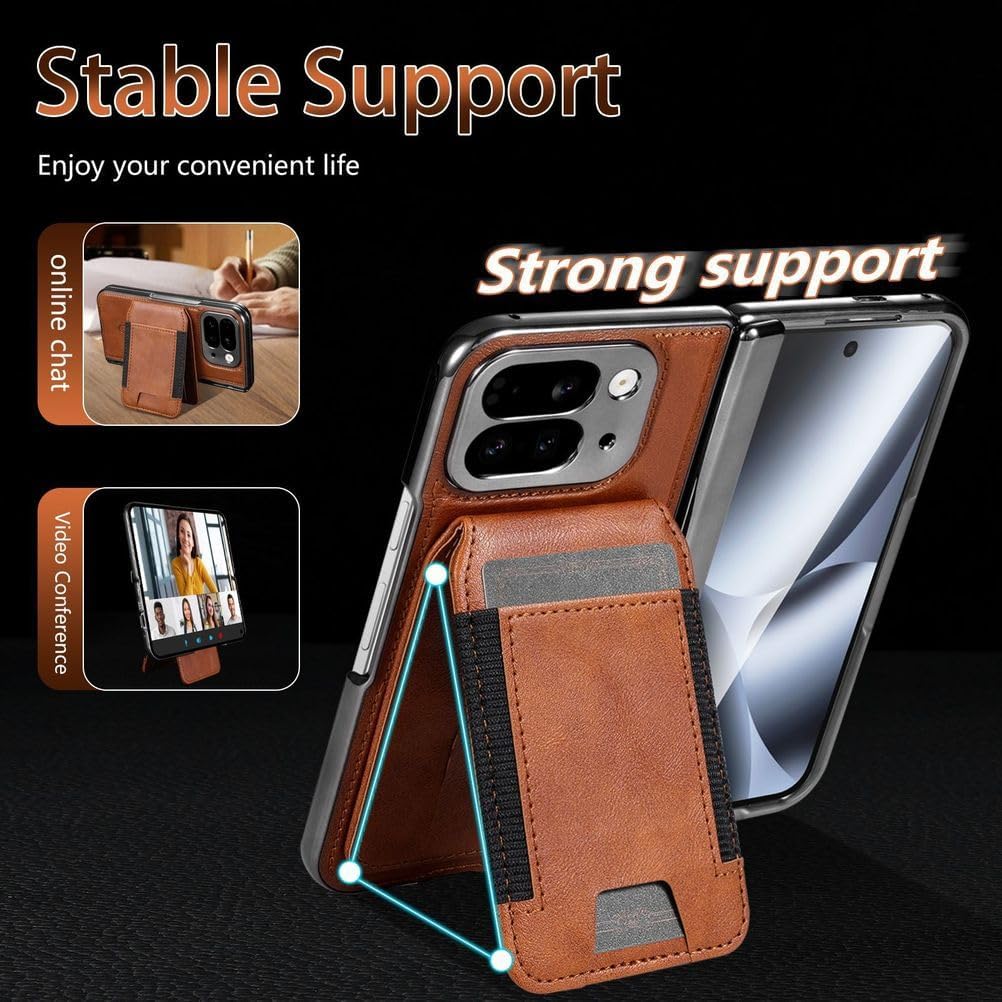 YUANSHXM-Hinge Case for Google Pixel 10  Pro Fold,Heavy Duty Protection Wallet Detachable Magnetic Suction Leather Cover Built-in Screen Protector Shockproof Shell (10  Pro Fold,Black)