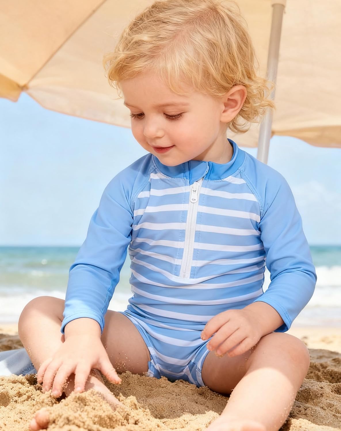 uideazone Baby Toddler Boys Zipper Rash Guard Swimsuit UPF 50  One Piece Beach Swimwear Bathing Suits 3-36 Months