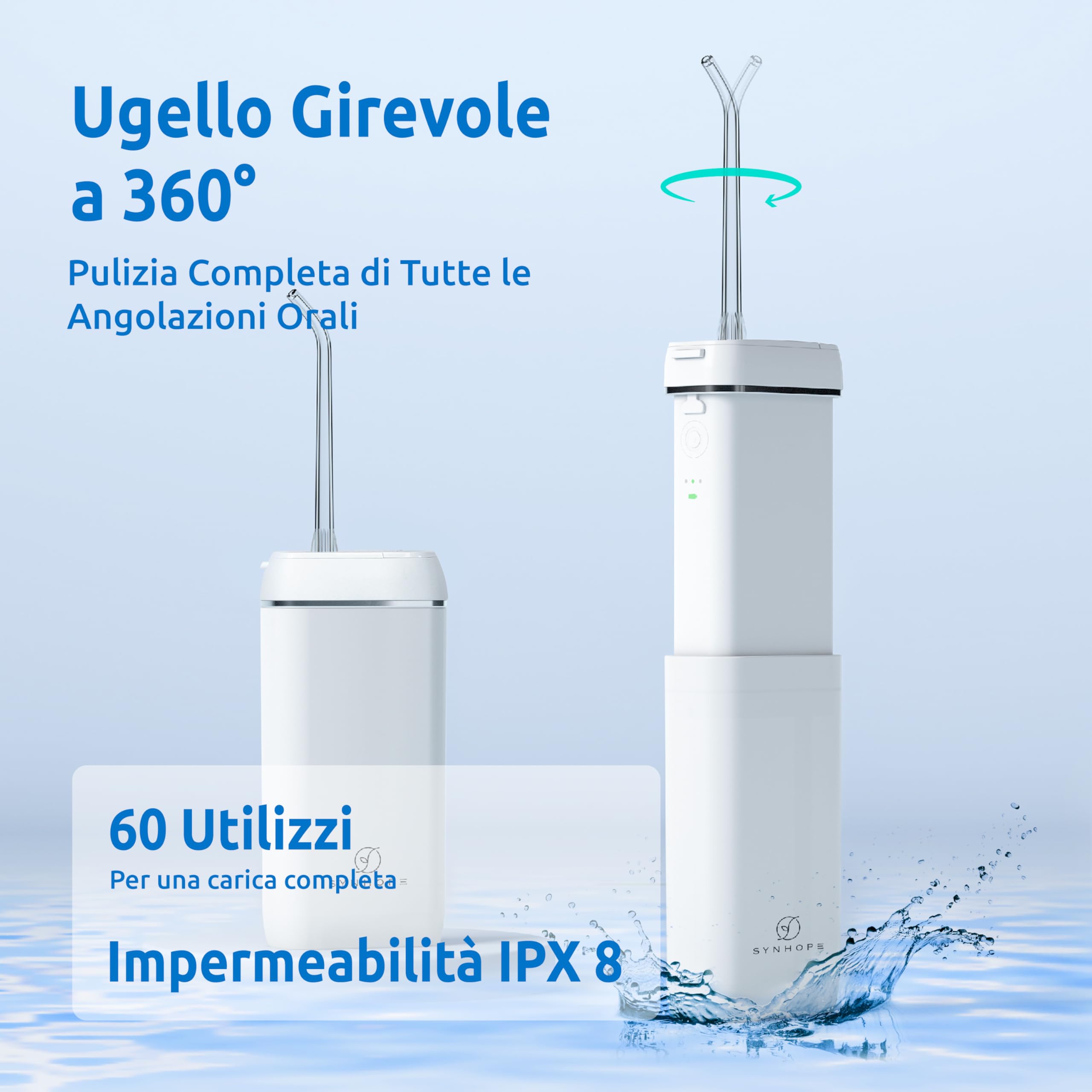 Idropulsore Dentale Portatile (Mini Cordless) Irrigatore Dentale,Serbatoio dell'acqua retrattile / IPX8 Impermeabile / 3 Modalità Water Flosser,Adatto a Viaggio e A casa Professionale Orale Irrigator