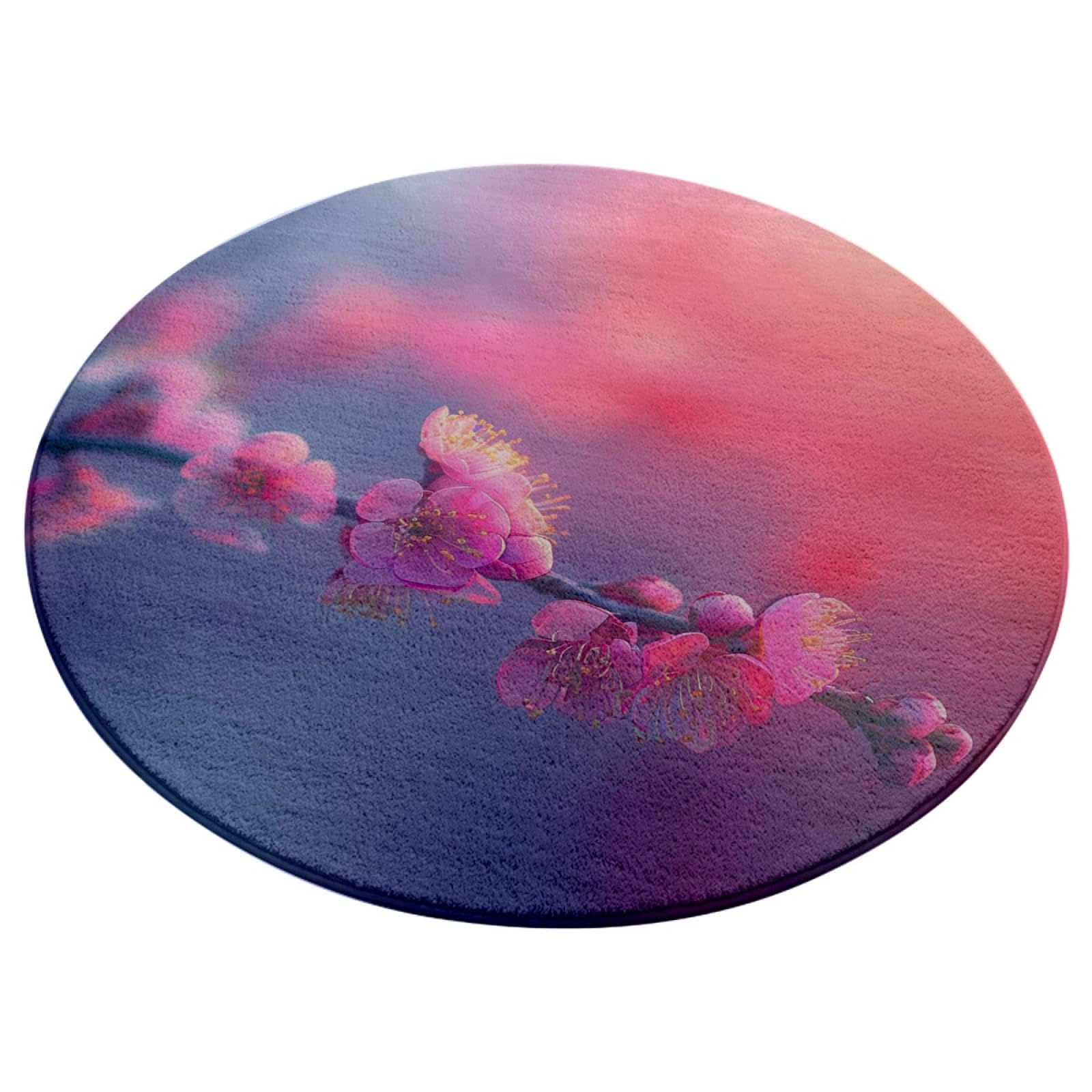 Teppich Rund 200Cm Waschbar Schöne Blumen Rutschfester Kurzflor Teppich Wohnzimmer, Schlafzimmer Carpet für Büro ， Eingangsbereich, Kinderzimmer