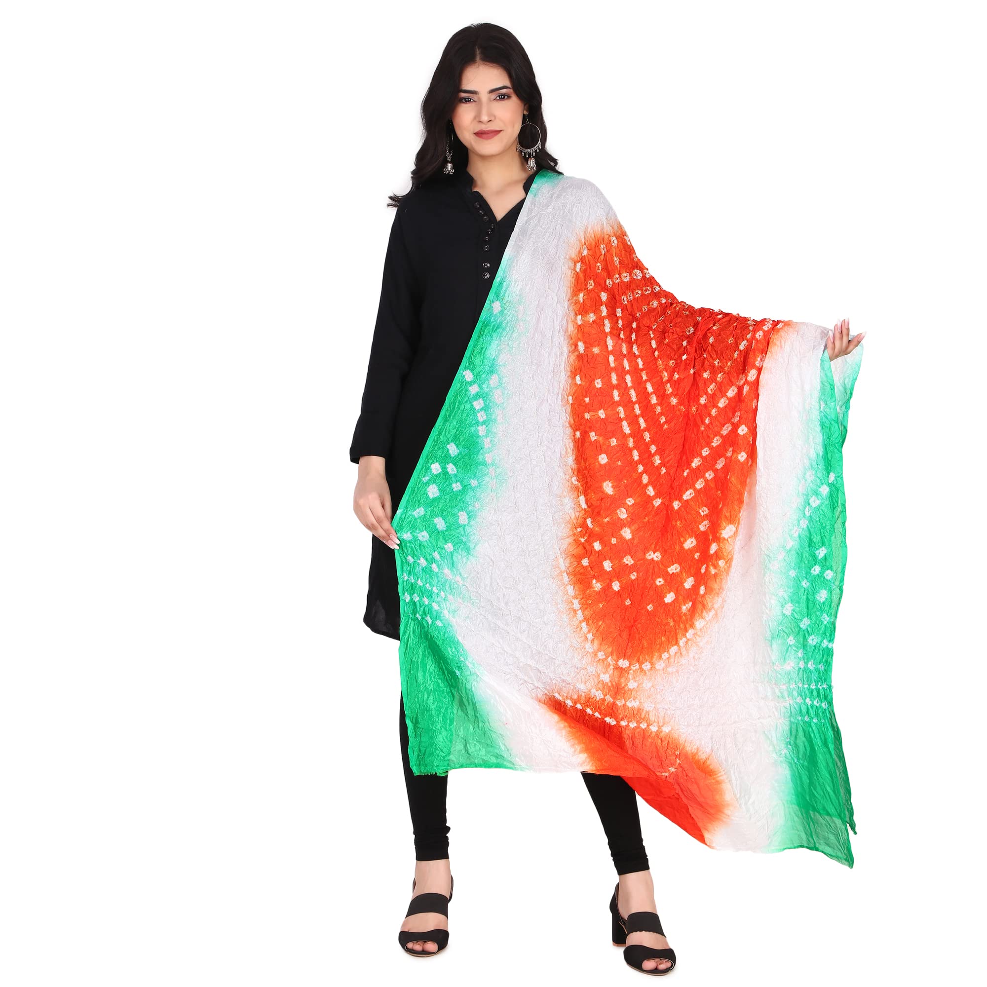 traditions bazaar Women's Tricolor Tiranga Art Silk Bandhani Dupatta-picture-10