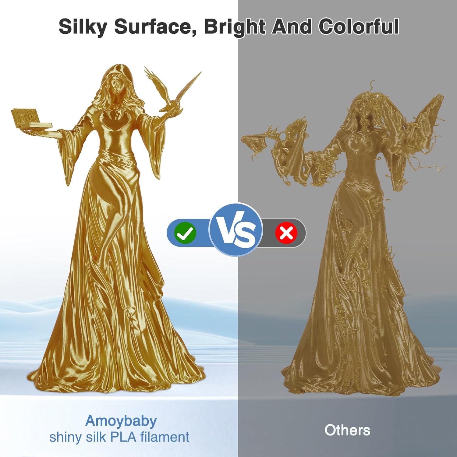 Silk Gold PLA Filament 1.75mm, 1kg(2.2lbs) High Speed Shiny Metallic Golden 3D Printer Filament, Low Warp & Clog-Free, Dimensional Accuracy +/- 0.03mm for FDM 3D Printers - Image 2