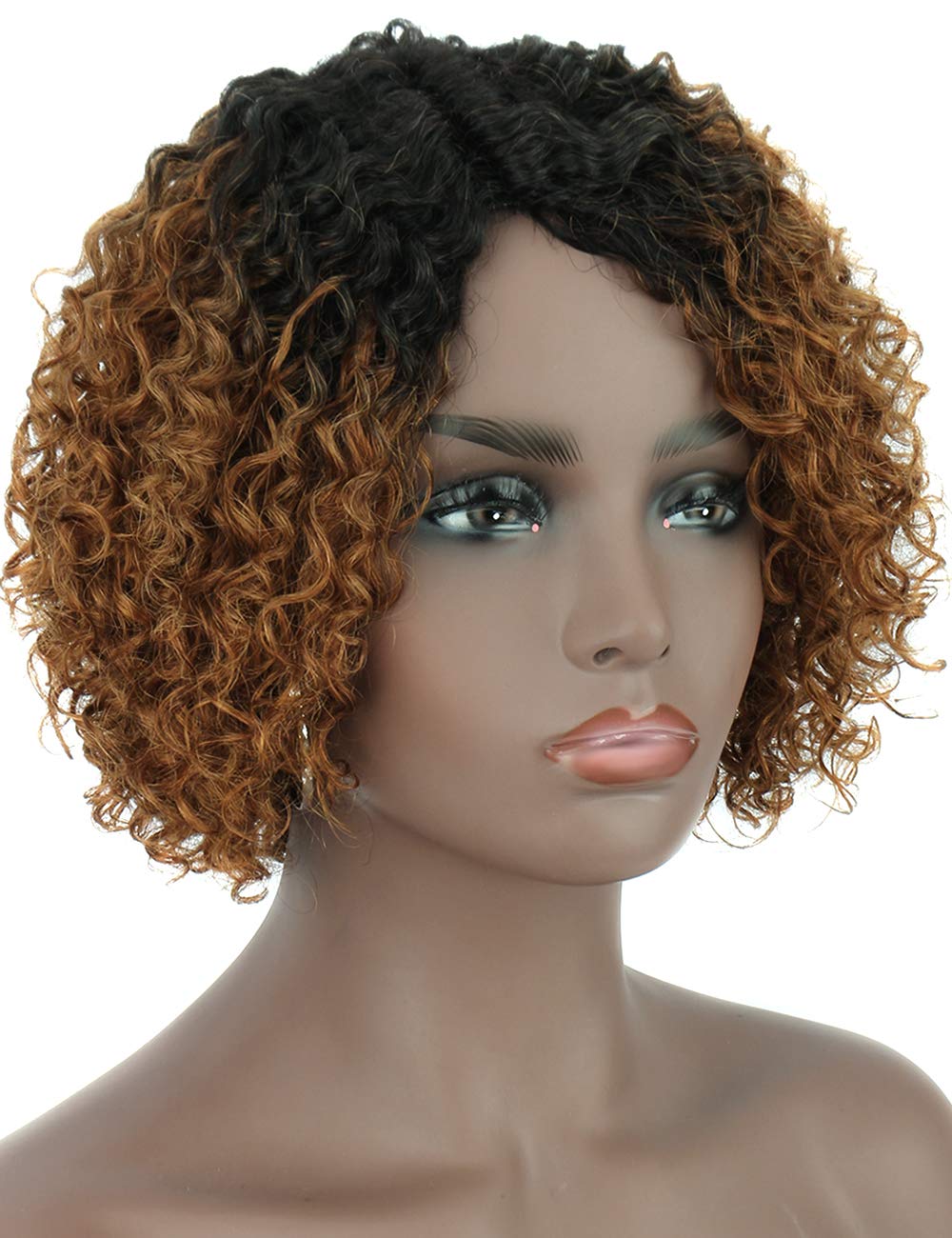 Beauart Short Curly Human Hair Wigs Ombre Black to Brown