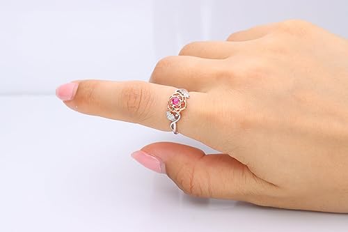 Miniatura 4 de Gin & Grace Anillo de plata de ley 925 y diamante blanco natural de rubí genuino para mujer. El anillo está diseñado por el anillo Smithsonian de