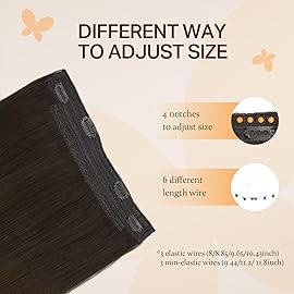 DOORES Wire Hair Extensions 14 Inch 75g Remy Human Wire Hair Extensions Invisible Transparent Line Adjustable Hairpieces Secret Extensions Straight Hair Light Dark Brown