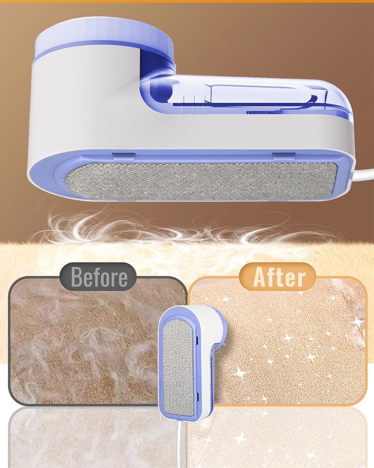 Before and after using iRUNTEK Lint Brush