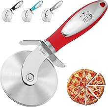 Zulay Kitchen Large Pizza Cutter Wheel - Premium Stainless Steel Pizza Cutter - Easy to Clean & Cut Pizza Wheel - Super Sharp Non-Slip Handle & Dishwasher Safe - Red