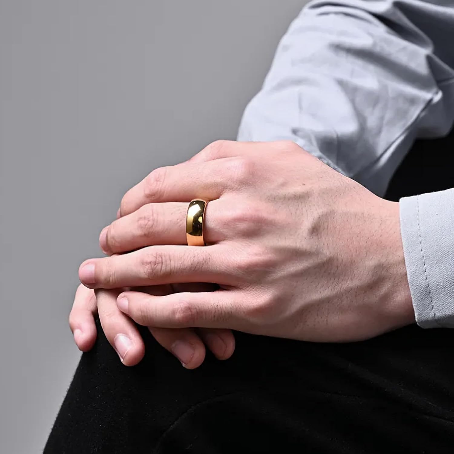 Custom Engraved Gold Plated Tungsten Carbide Wedding Ring | Classic Half Dome | Optional Cubic Zirconia | Comfort Fit Band