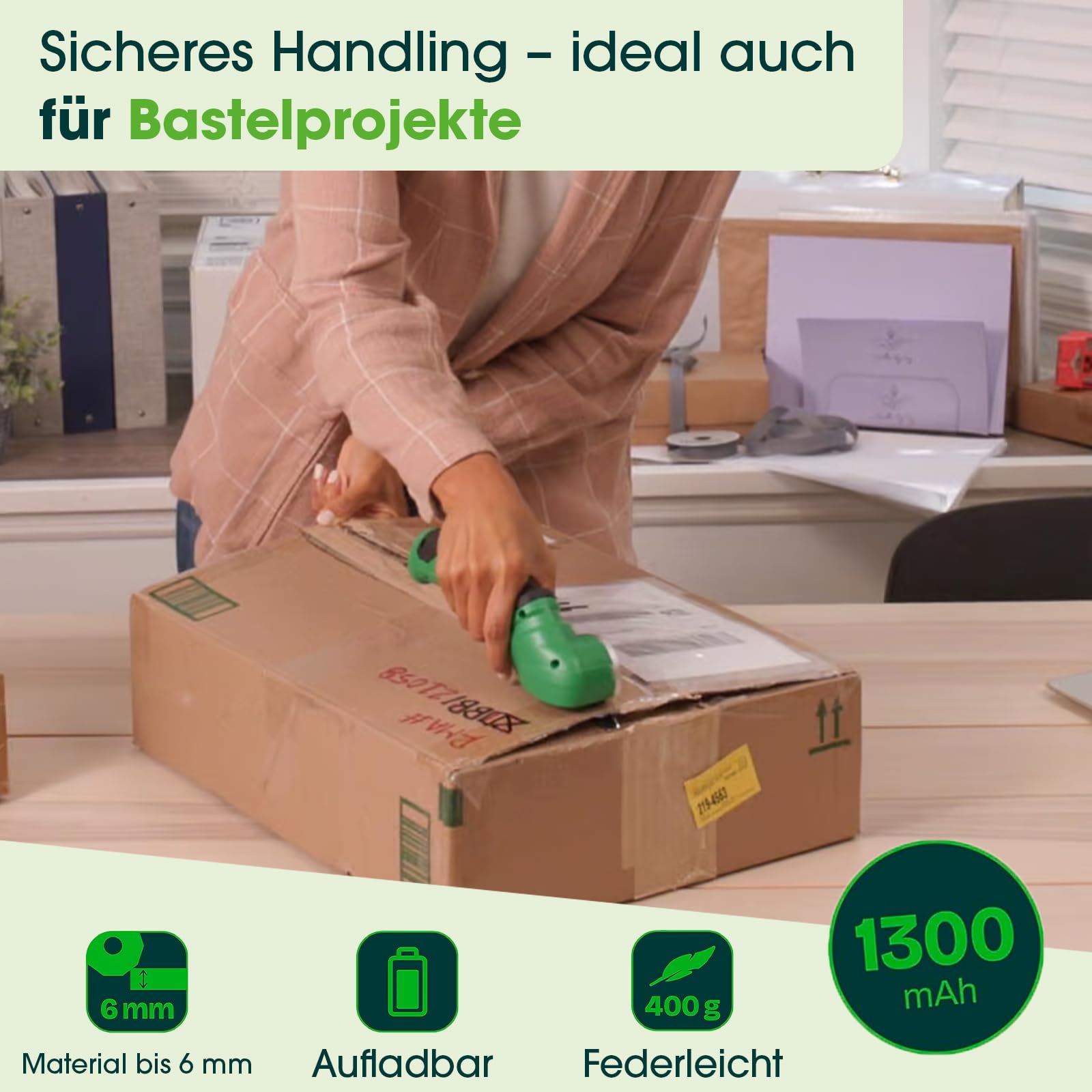 Hammersmith SharpSpin - Elektrische Schere kabellos - Kartonschneider, Akku Schere für Karton, Stoff, Leder, Teppich, PVC & Kunststoff - selbstschärfende Klinge - präzise Schneiden ohne Kraftaufwand