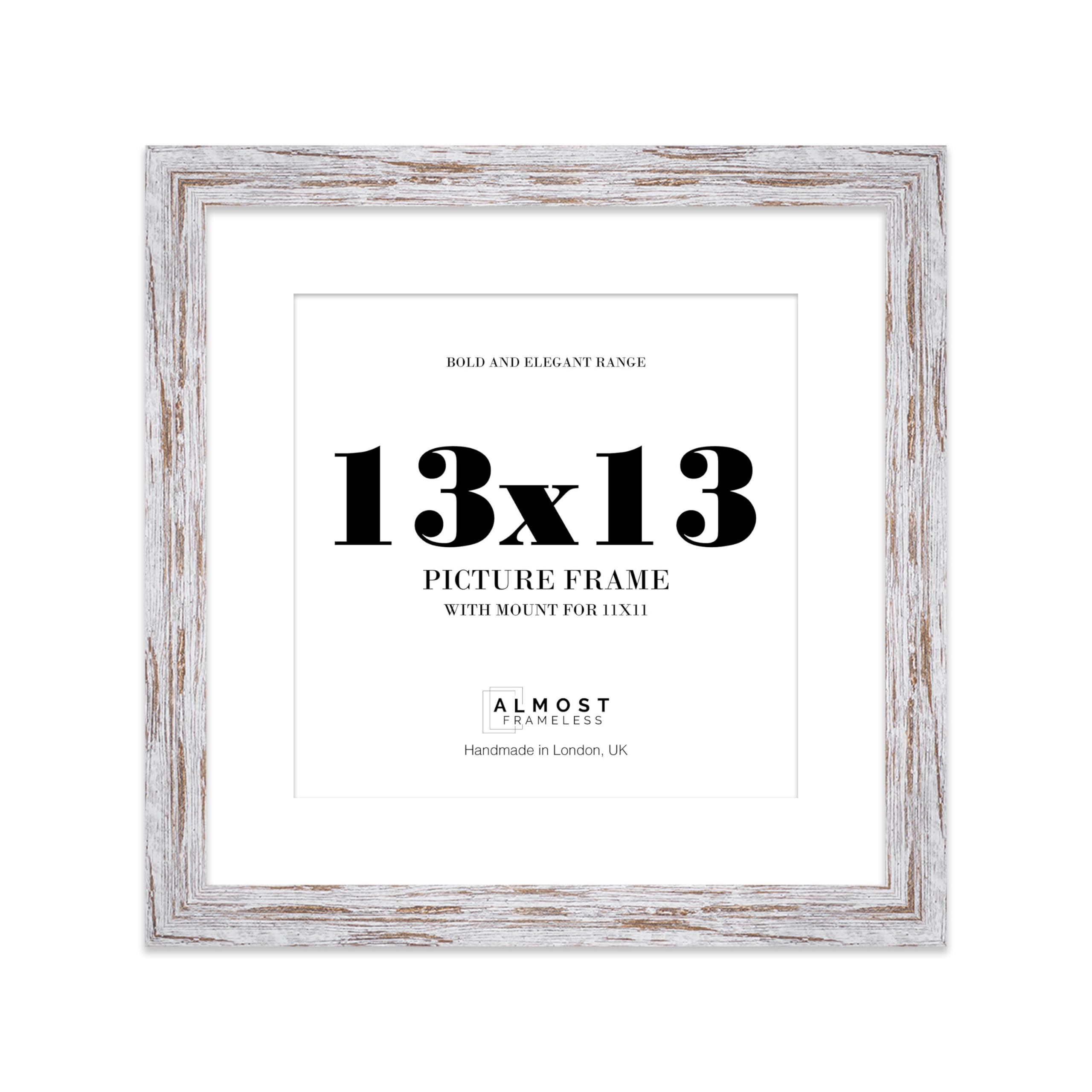 13x13 Distressed Wood Square Frame With Mount for 11x11 Pictures 28mm Edge Frame Display with Wall Hooks, 1 Pack