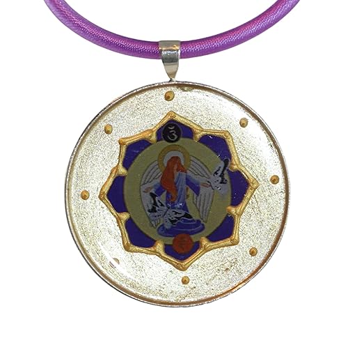 Necklace with Archangel Jeremiel in Light Yellow Pendant on Purple Silk Cord, Angel of Karma with Butterfly, Jewelry and Gift Idea for Women,