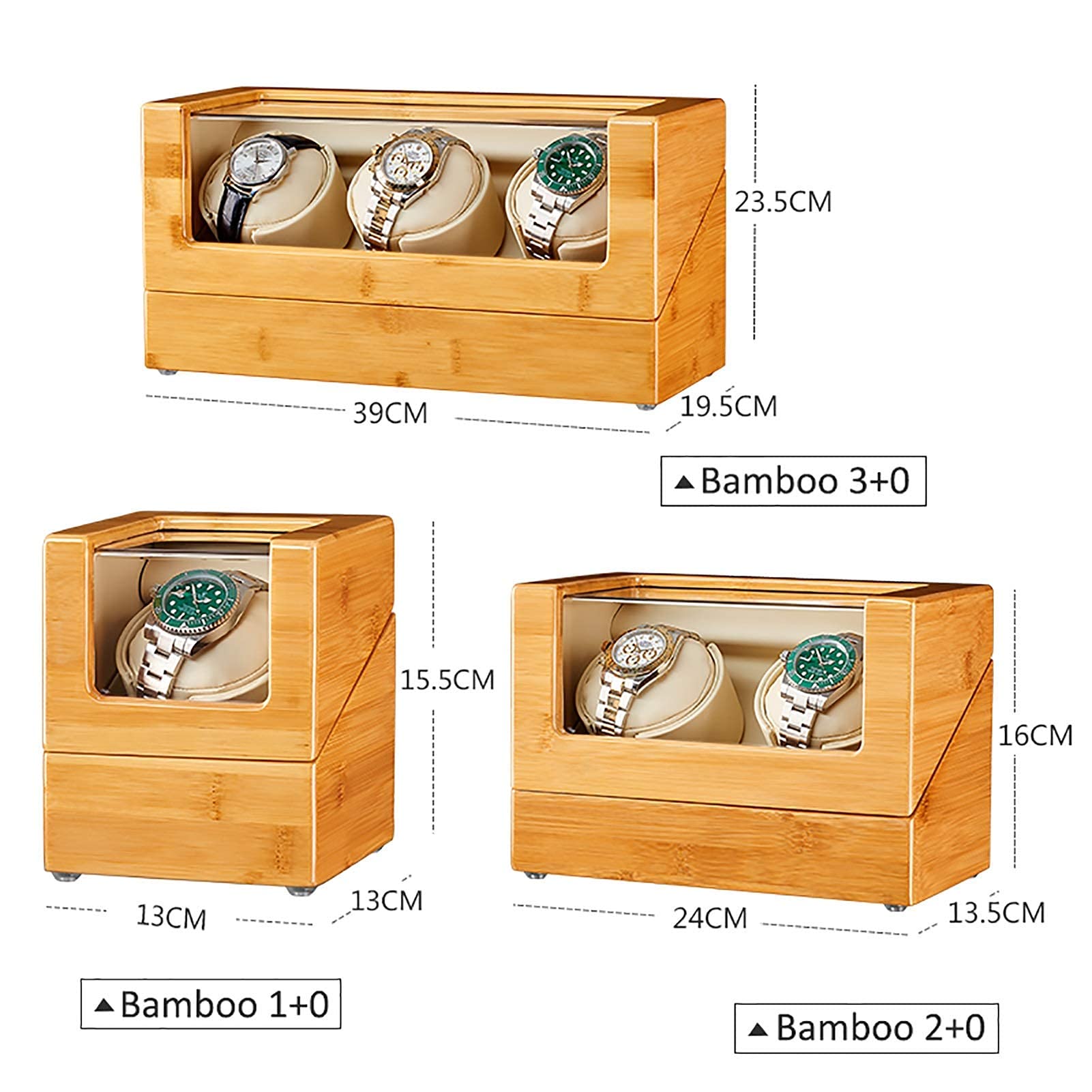 Remontoir de montre Remontoirs de montre Remontoir de montre en bambou Shaker de montre automatique Placeur rotatif de montre mécanique Boîte de rangement de montre Tournez la montre (Bambou 2 + 0 A)