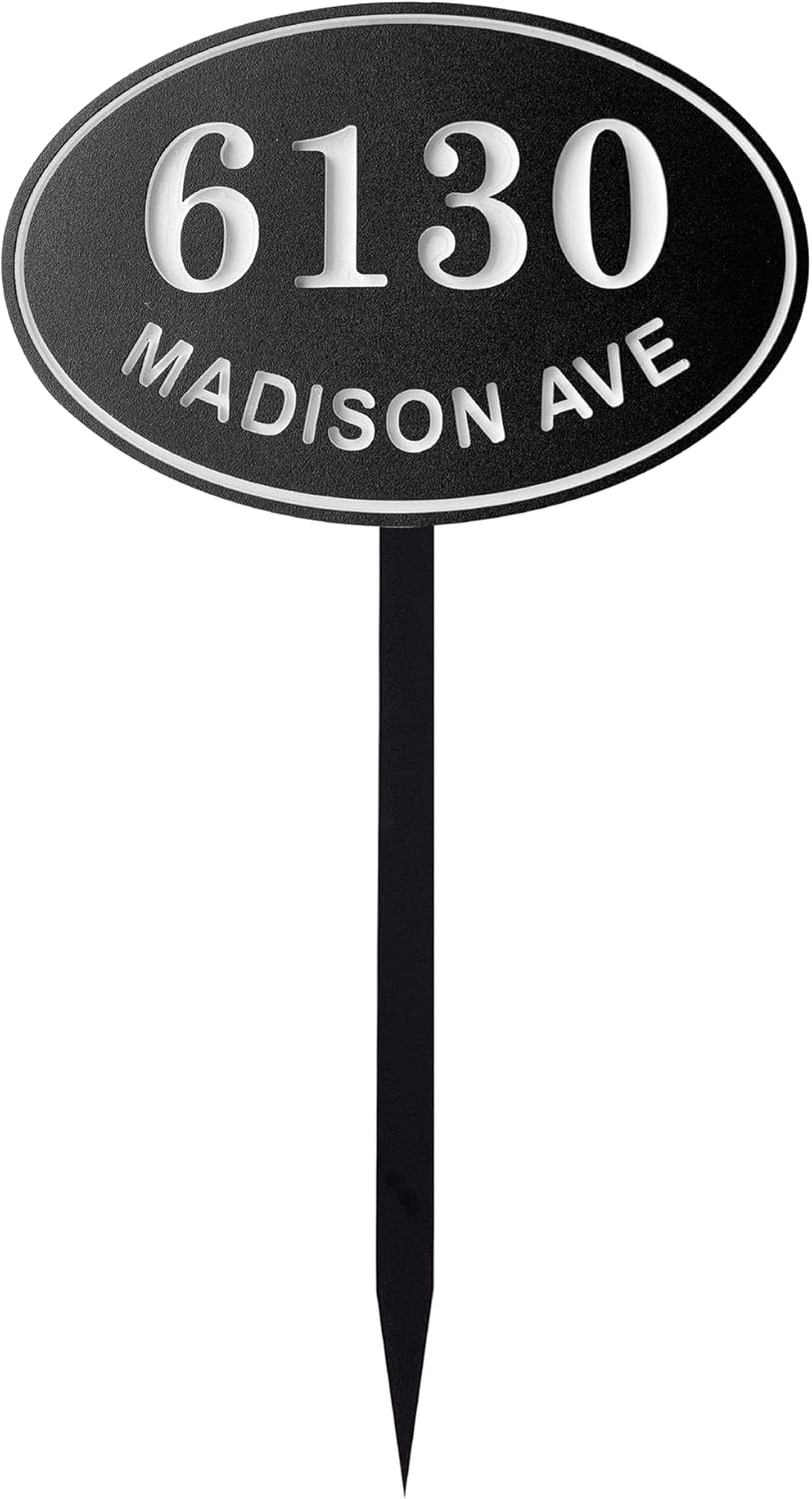 Carvature House Number Sign for Yard, Personalized Address Plaque with Stake for Outside Lawn, Home Address Yard Sign with 18” Stake Made of Rustproof All-Weather Polyethylene (Choose from 2 Sizes)