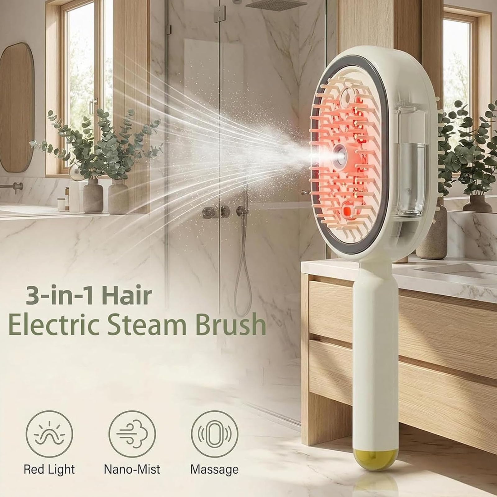 2026 Nouvelle brosse à vapeur électrique, brosse à cheveux rechargeable avec spray nano-brume, peigne à coussin d'air autonettoyant, outil de coiffure antistatique démêlant (Pink,without oil)