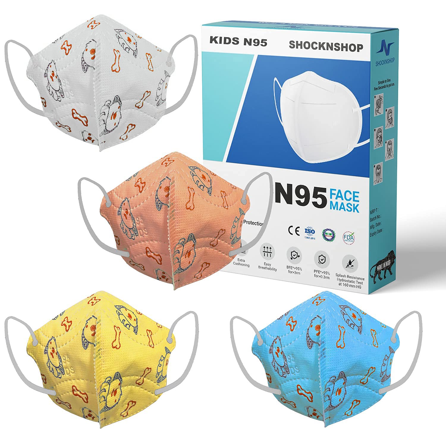 Shocknshop Kids Non Woven Fabric, Melt Blown Washable Reusable N95 Face Mask with 4 Layer without Valve - Pack of 4 (For Kids Up to 14 Years, Multicolour) (B096Y4QLYM) Amazon Price History, Amazon Price Tracker